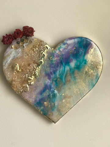 Blue Geode Crystal Heart Art