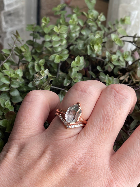 Electroformed Copper Herkimer Diamond Ring