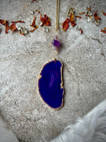 Bright Purple Geode Slice Necklace