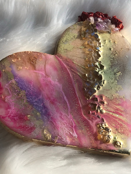 Pink Geode Crystal Heart Art