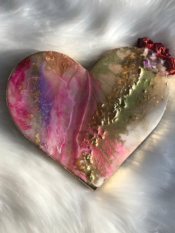 Pink Geode Crystal Heart Art