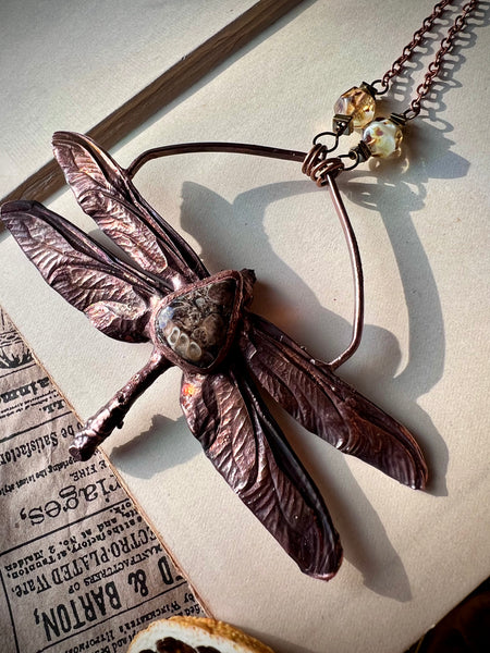 Coppered Dragonfly W/Jasper  Necklace