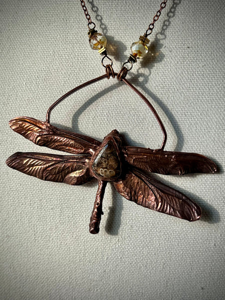 Coppered Dragonfly W/Jasper  Necklace