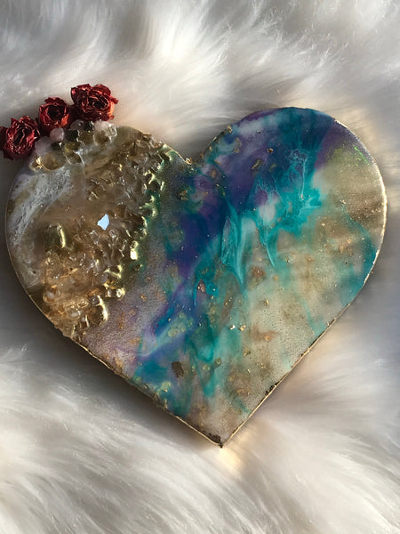 Blue Geode Crystal Heart Art